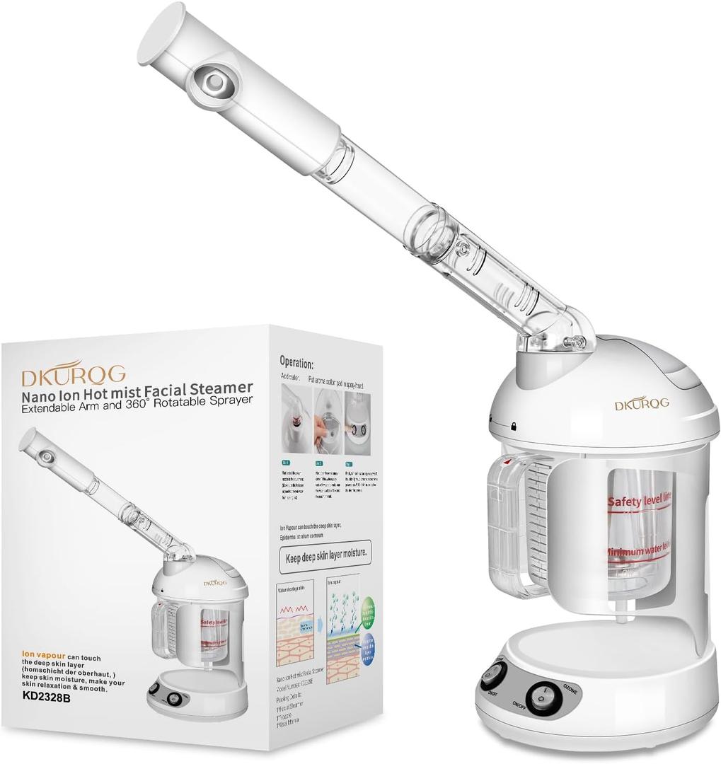 Nano Ionic Facial Steamer with Removable Water Cup, Face Steamer 360 Rotatable Sprayer Warm Mist Face Humidifier for Home and Beauty Salon, Facial Deep Cleaning (White)