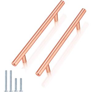 -4" Cabinet Pulls Solid Stainless Steel Drawer Pulls Brushed Rose Gold Finish,10 Pack-Kitchen Cabinet Handles T Bar Cupboard Furniture Hardware,Diameter 10mm(2/5 Inch), Hole Centers:102mm,10, 4 Inch Hole Centers