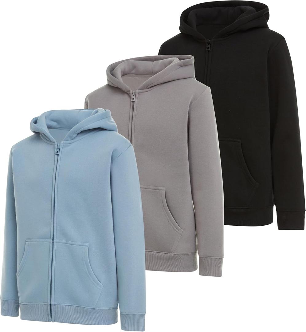 PURE CHAMP Boys Hoodies 3 Pack Fleece Pullover & Zip-Up Sweatshirts for Boys Kids Youth Plain Basic Everyday Wear Size 10-12