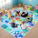 BATATADOCE Alphabet Rug for Classroom - ABC Rugs for Kids Playroom Educational Rug for Learning Alphabet,Numbers,Colors,Season and Animal Words Kids Play Mat for Classroom Bedroom,Blue,4.5x6 Feet