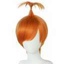 ANOGOL Hair Cap+ Short Orange Prestyled Ponytail Wigs Ginger Wig Short Orange Wig with Pigtail for Women Men Dark-orange Anime Cosplay Wigs Ginger Synthetic Hair for Halloween Party Costume