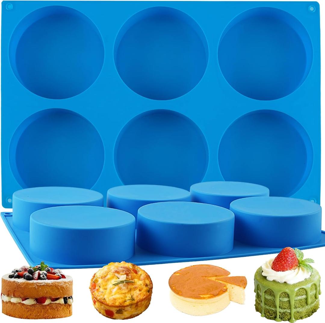Sidosir 2Pcs 4Inch Round Deep Silicone Molds, Deep 1.4Inch Muffin Top Pan Baking Silicone Molds for Cupcake, Hamburger, 6 Cavity Non-Sticking Egg Bite Mold for Cake, Muffin, Breakfast Sandwiches