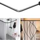 L-Shaped Corner Shower Curtain Rod, Black 24"-53" x 24"-53" Adjustable, Unsagging, Drill-free Install,304 Stainless steel 90Curved Rod, Max Size 24"-37" x 55.1 "-69" with 12 Hooks