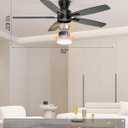 Ohniyou Ceiling Fans with Lights, 52'' Low Profile Ceiling Fan with Light and Remote/APP Control, Modern Flush Mount Ceiling Fan for Indoor Bedroom Living Room, Dimmable, Qiuet DC Motor, Black