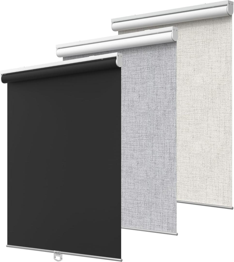 GENIMO 100% Blackout Roller Window Shades, Window Blinds Cordless with Thermal Insulated, UV Protection Fabric, Mini French Door Blinds for Home, Office, Bedroom, Easy to Install, Black, 40" W X 75" H