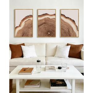 Drsoum Vintage Retro Tree Rings Wood Framed Wall Art Modern Wood Stump Nature Rustic Artwork Bedroom Living Room Ready to Hang 16x24in Natural Framed, 24L" x 16W", Natural Framed