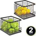 mDesign Stacking Wire Baskets Food Organizer Storage Metal Basket with Open Front for Kitchen Cabinet, Pantry, Cupboard, and Shelves - Organize Fruits, Snacks, and Vegetables - 2 Pack - Matte Black