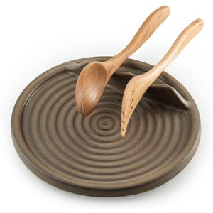 Spoon Holder for Kitchen Counter, Ceramic Spoon Rest for Stove Cute Ladle Holder for Stove Top, Coffee Spoon Rest for Spoons, Ladles, Tong, Brown