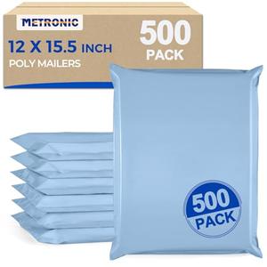 Metronic Poly Mailers 12x15.5 500pcs, Medium Size Shipping Bags for Clothes Bulk, Self-Seal Mailers Poly Bags Shipping Envelopes for Small Business, Waterproof Packaging Mailing Bags, Light Blue