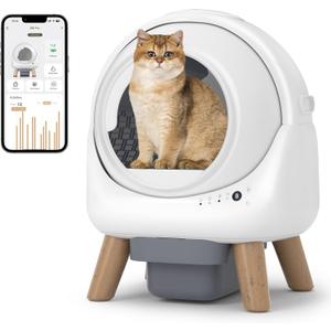 Self Cleaning Litter Box,Automatic Cat Litter Box for Multiple Cats,Robot with APP Control,Dual Safety Protection,Odor-Free Waste Disposal Includes Trash Bags,White