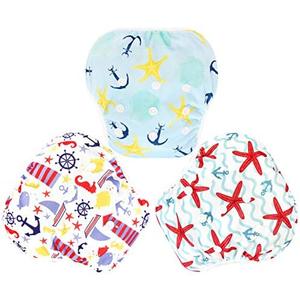 Langsprit 3 Pack Swim Diaper for Baby & Toddle, Reuseable Washable Diaper Swim for Swimming Lesson & Baby Shower Gifts (L, Sailing)