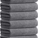 JML Bath Towels Set 6 Pack (30" x 60") - Extra Large Microfiber Bathroom Towel, Absorbent, Quick Drying for Adult, Swim, Gym, Spa, Fitness, Sports, Yoga, Grey