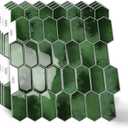 Long Hexagon Peel and Stick Tiles Backsplash,10 Sheets 3D Self Adhesive Wall Tile Back Splash 12 x 12 Inch for Kitchen,Bathroom(Dark Green)
