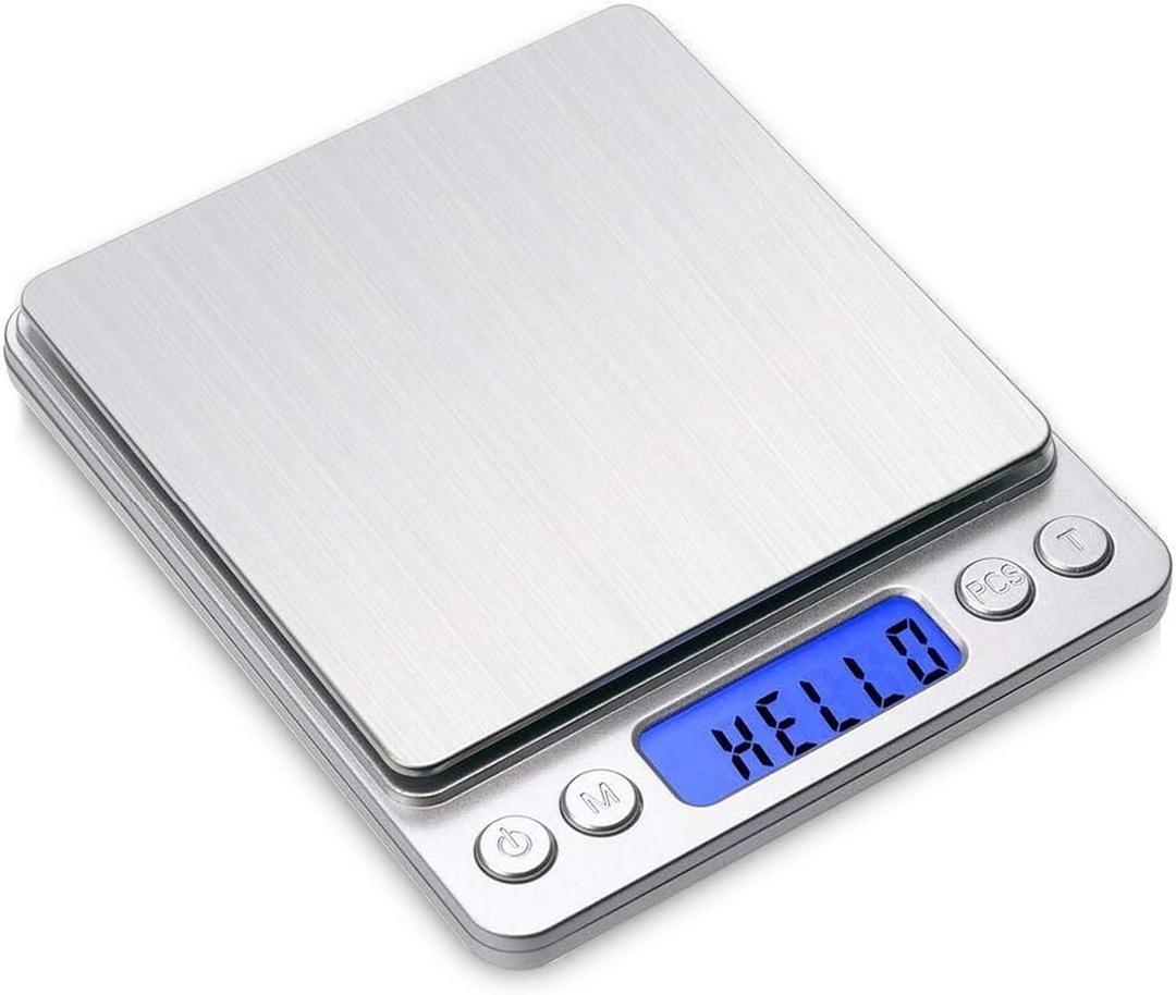 Toprime Digital Gram Scale 500g 0.01g Food Scale High Precision Kitchen Scale Multifunctional Stainless Steel Pocket Scale with Back-Lit LCD Display Tare PCS Features Silver
