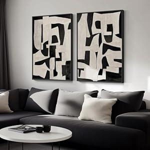 Large Framed Black and White Abstract Wall Art, Set of 2 Piece Minimalist Canvas Paintings Artwork for Walls, Modern Art Prints Pictures for Living Room Hallway Dining Room Bedroom Office Wall Decor 20x30 In