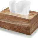 ALELION Rectangular Tissue Box Cover for 120, 160 Count Box - Acacia Wood Rectangle Tissue Box Holder - Decorative Facial Cube Tissue Box Cover for Tabletop Night Stands Bathroom Office