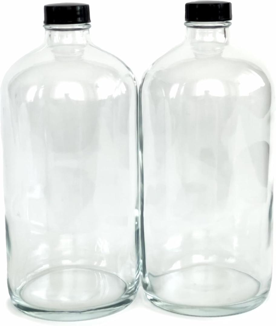 Vivaplex, 2, Clear, 32 oz Glass Bottles, with Lids
