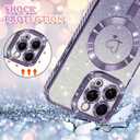NITITOP Compatible with iPhone 16 Pro Case Cute Clear Glitter [Compatible for MagSafe] Plating Heart Sparkle Bling Magnetic Girl Women Electroplated Frame Camera Protection Back Cover - Purple
