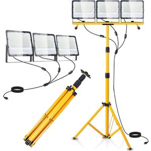 45000 Lumen LED Work Lights with Stand - 3 Head Portable Work Light on Stand - IP65 Waterproof Tripod Work Lights for Outdoor Indoor Job Site Workshop Garage Construction Site Lighting