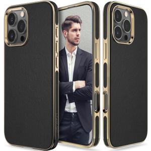 LOHASIC for iPhone 16 Pro Max Case, Luxury Vegan Leather Classic Design Soft Back Cover Protective Cases for iPhone 16 ProMax 6.9 inch 2024 New, Black Gold