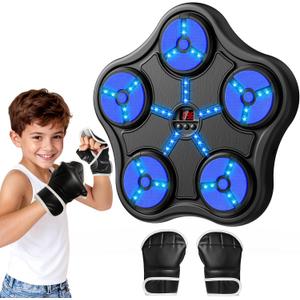 Boxing Machine Toys for 5 6 7 8 9 10 11 12 Year Old Boys, Wall-Mounted Smart Bluetooth Punching Bag, Music Boxing Training Equipment with Boxing Glove, Birthday Gifts for 5-12 Year Old Kids