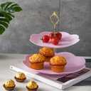 Tosnail 3-Pack 3 Tiers Plastic Cupcake Dessert Stand, Tiered Serving Trays with Gold Rod, Candy Pastry Holders for Baby Shower, Wedding and Party, Pink Plates