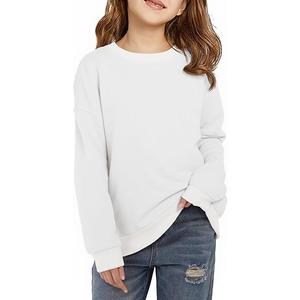 Haloumoning Girls Crewneck Sweatshirts Kids Casual Long Sleeve Loose Tops Fall Comfy Lightweight Pullovers 9-10 Years White