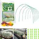 Garden Netting Kit, 10x30FT Ultra Fine Mesh Netting 6 Sets of 8FT Fiberglass Garden Hoops for Raised Beds, Vegetable Plants Fruits Flowers Birds Animals Barrier Protection Net