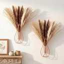 Otoolling Boho Wall Decor Set of 2  Metal Hanging Wall Art with Faux Pampas,Minimalist Bohemian Accent for Living Room, Bedroom, Entryway(Rose Gold)