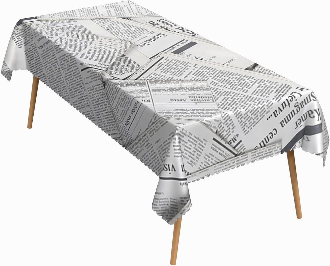 60x102 Inch Vintage Newspaper Rectangle Tablecloth Black and White Newsprint Table Cloth Washable Rusable Table Cover for Home Birthday School Bookstore Coffee Shop News Theme Party Decor