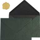 50 Pieces A7 Envelopes 5x7, Dark Green, Flower Pattern, Luxury Mailing Envelopes with Gold Stickers for Invitations, Wedding, Graduation, Baby Shower