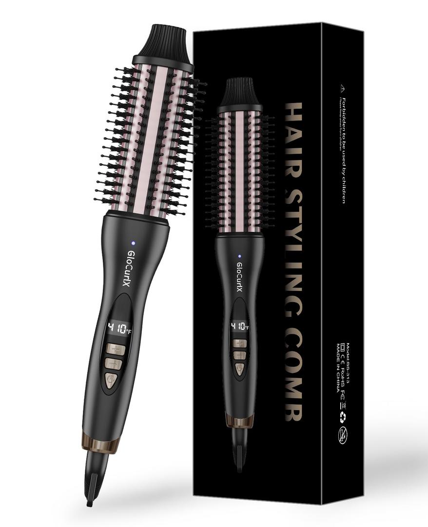 1 1/2 inch Heated Round Brush, 3-in-1 Ceramic Hair Curler Straightener and Volumizer with Negative Ions, Electric Styling Brush Curling Iron for All Hair Types