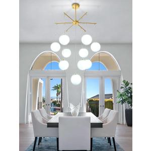 Globe Chandelier 10-Light Brass Gold Globe Glass Chandeliers for Dining Room Mid-Century Pendant Light Fixture for Living Room Kitchen Island Bedroom Entryway