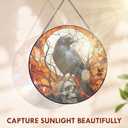 FLAGWIX Halloween Decorations Indoor - Stained Glass Window Hanging 8 in - Gothic Raven Skull Sun Catcher, Crow Halloween Decor, Black Crows Sun Catchers Indoor Window, Fall Decorations for Home (Midnight  Raven Whisper)