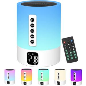 Alarm Clock Bluetooth Speaker, Night Light White Noise Machine Touch Bedside Lamp with Alarm Clock for Kids Multi-Color Changing Night Light Xmas Gifts for Teenage Girls Boys Women Teen Girl Gifts