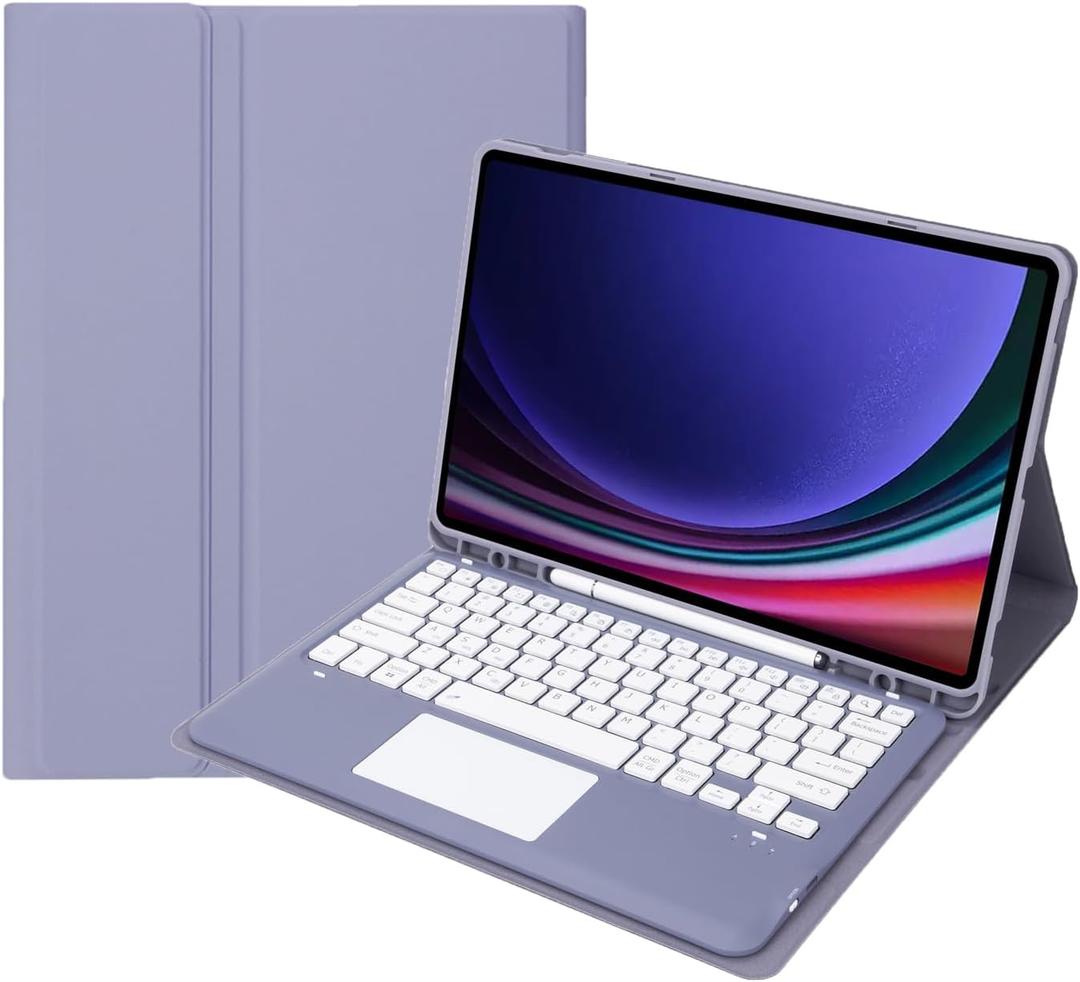 AnMengXinLing Keyboard Case for Galaxy Tab S9 FE 5G 10.9 Inch/Galaxy Tab S9 11 Inch 2023, Detachable Touchpad Keyboard with S Pen Holder Cover for Galaxy Tab S9FE/S9 2023 Tablet (Purple)