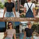 Ficerd 3 Pack Women's Ribbed T-Shirts, Cotton Short Sleeve Basic Tees Crewneck Fitted Tops Casual Shirts 2026 Summer Trendy