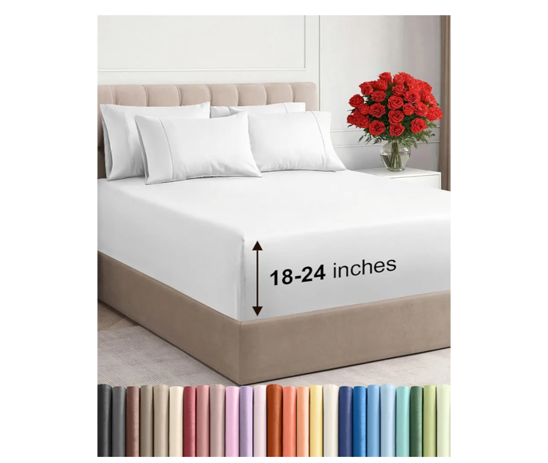 Extra Deep King Sheet Set  6 Piece Breathable and Cooling Sheets  Hotel Luxury Bedding for Women, Men, Kids & Teens  Easy & Secure Fit  Soft, Wrinkle Free and Comfy  Extra Deep Pockets  White