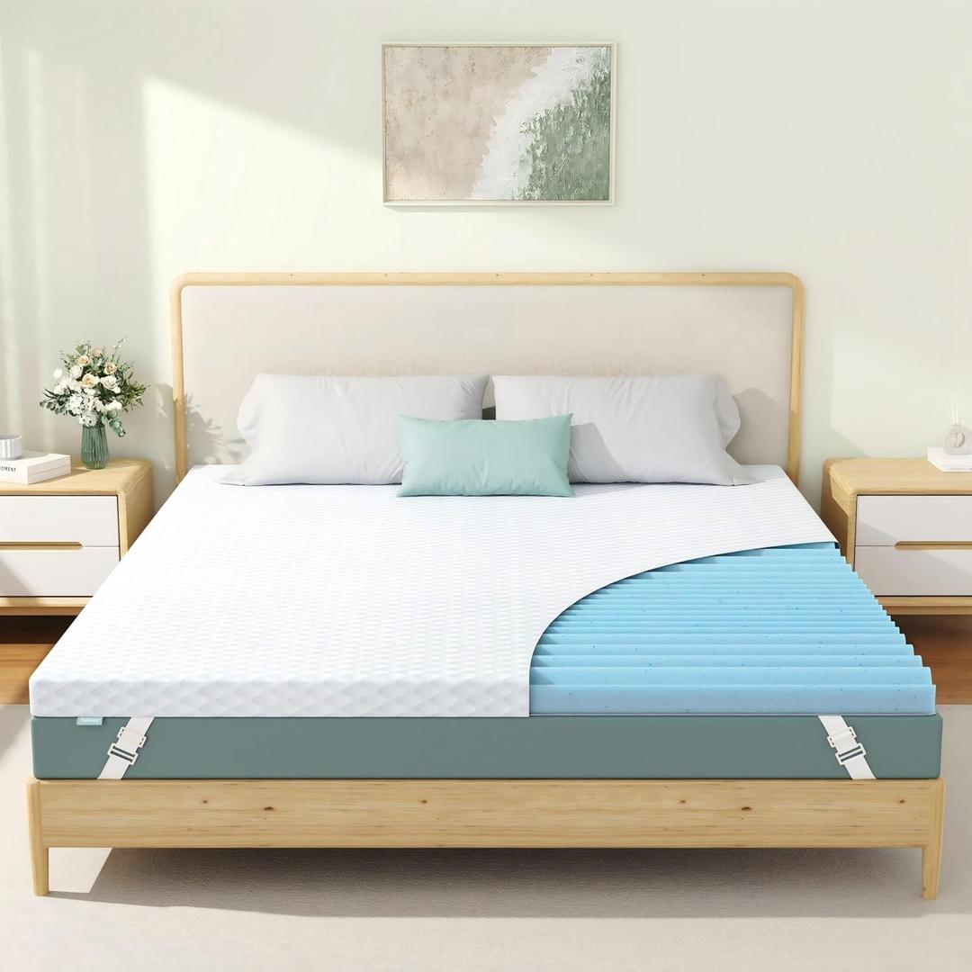 Releep 3 Inch Queen Gel High Density Mattress Topper, Cooling Firm Bed Topper for Pressure Relief, Orthopedic Support Mattress Topper with Non-Slip Washable Cover, CertiPUR-US Certified