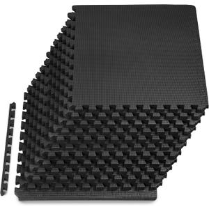 ProsourceFit Weaved Pattern Extra Thick Exercise Puzzle Mat 3/4-inch, EVA Foam Interlocking Tiles for Protective, Cushioned Flooring for Home and Gym Equipment; Black, 48 SQ FT, 12 Tiles