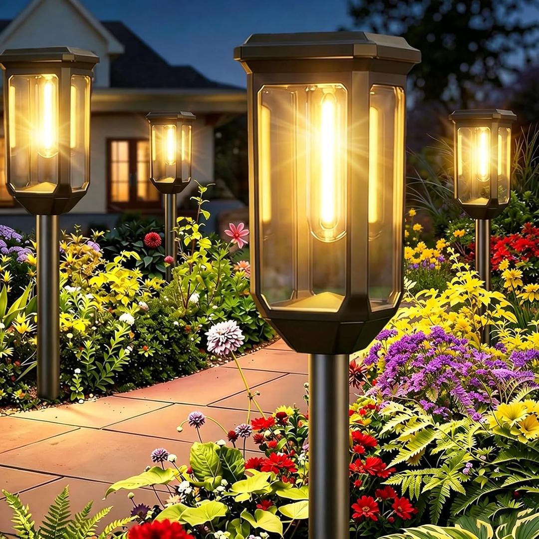 Tenmiro-Solar-Pathway-Lights-Outdoor-8-Pack-LED-Solar-Powered-Garden-Lights-Waterproof-IP65-Auto-On/Off-Outdoor-Light-for-Yard-Lawn-Patio-Path-Walkway-Driveway-Landscape-Lighting-Decor-3000K