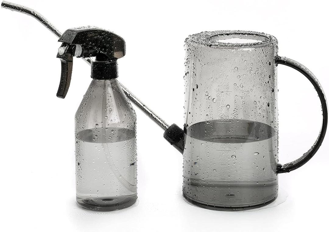 Watering Can Indoor, Small Watering Cans for House Plants, Succulents and Flowers, Long Spout, 1 Liter, with Bonus Plant Mister Spray Bottle (Gray)