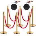 VIVOHOME Stanchions and Velvet Ropes 6PCS, Water-Fillable Base with Stainless Steel Post, 5 Feet Velvet Ropes and Posts, Crowd Control Barriers, Red Carpet Runner Poles for Party Supplies