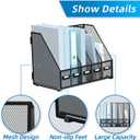 SUPEASY Desk Organizers Metal Desk Magazine File Holder with 5 Vertical Compartments Rack File Organizer for Office Desktop, Classroom, Home Workspace, Black