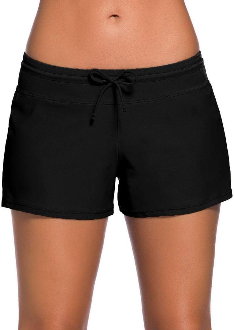 ChinFun Women's Board Shorts Swimswear Bottoms Tankini Swim Bathing Briefs Swimsuit Boardshorts Beach Trunks with Liner (01-original Size-black, S)