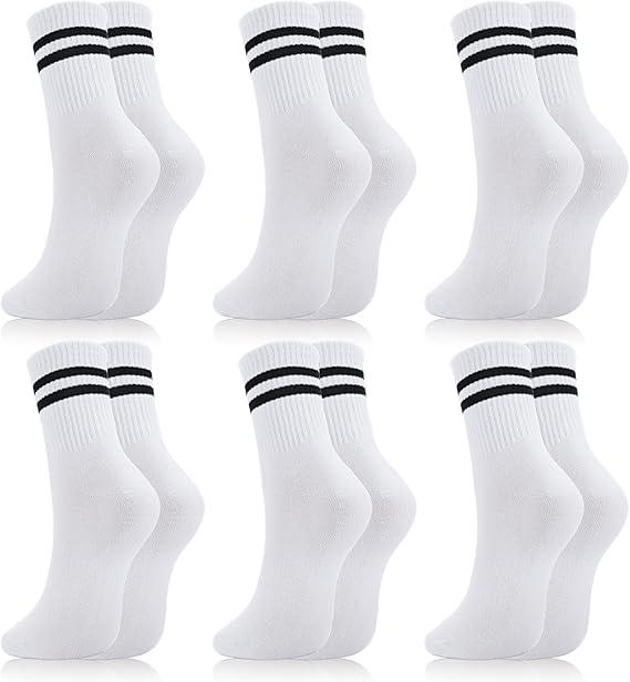 Jspupifip 8 Pair Striped Athletic Crew Socks,Moisture-Wicking Running Socks for Men&Women,Breathable Casual Gym Socks (One Size, 6-color Stripes)