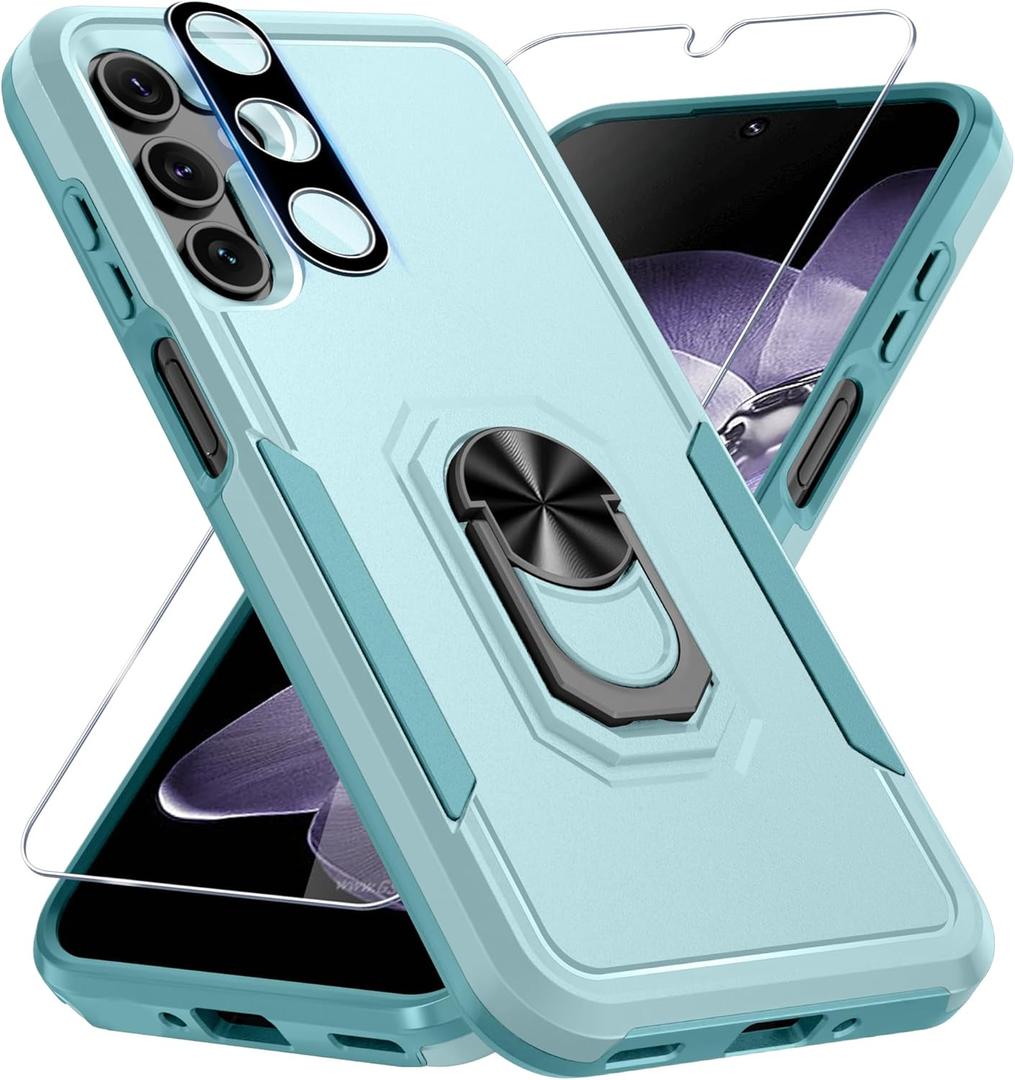 Janmitta Compatible with Samsung Galaxy A16 5G Case with Screen Protector+Camera Lens Protector,Heavy Duty Full Body Phone Cover Built in Ring Holder Kickstand,2025 Mint Green