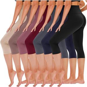TNNZEET 7 Pack Leggings for Women - High Waisted Yoga Pants with Pockets Black Leggings Women Full Length & Capri (Large-X-Large, Black/ Navy Blue/ Grey/ Burgundy/ Dark Pink/ Rose Pink/ Peachpuff)