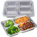 2Pack Stainless Steel Divided Plates Tray with Lids - 4 Section,Picnic Plates Non Toxic Serving Platter, Dinner Snack, Camping Dishes Picky Eaters and Portion Control (Silver)