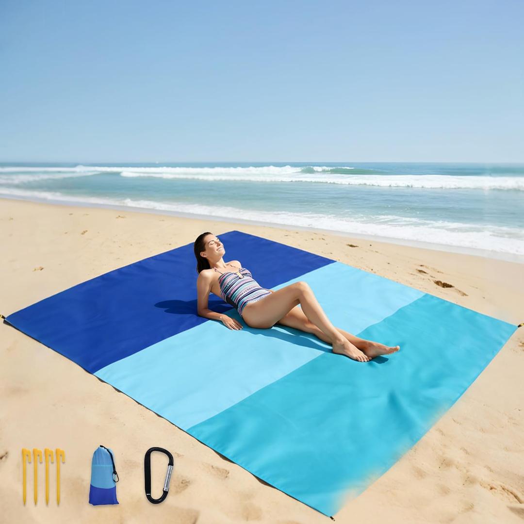 Beach Blanket Sandproof Waterproof 79''×83''Extra Large Beach Mat, Lightweight Portable Quick Dry Sand Free Mat Beach Essentials for Camping Picnic Travel Hiking